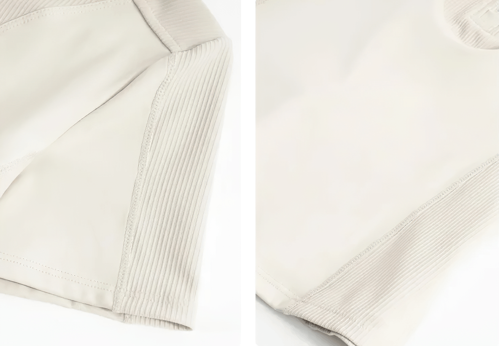 Alt Tag: Female Elastic Quarter Zip Training T-Shirt - SF4453 sage lightweight short sleeve active top close-up ribbed panel seam detail