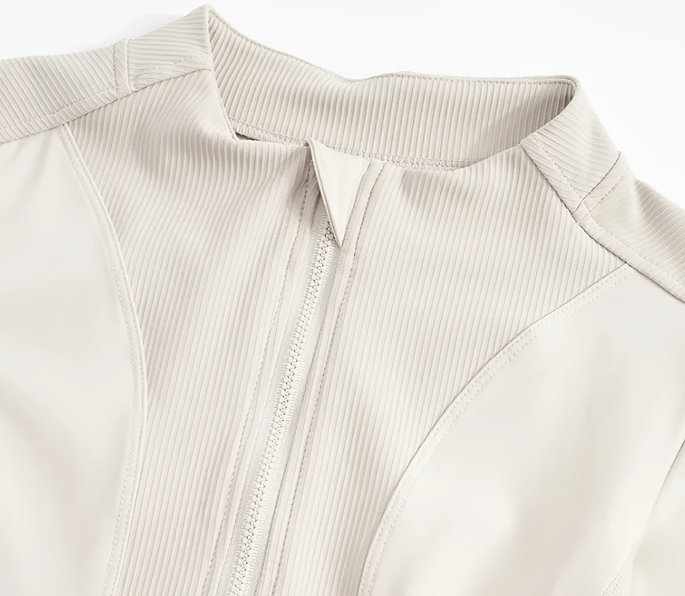 Alt Tag: Female Elastic Quarter Zip Training T-Shirt - SF4453 ribbed mock neck quarter zip detail, lightweight stretchy women's active top