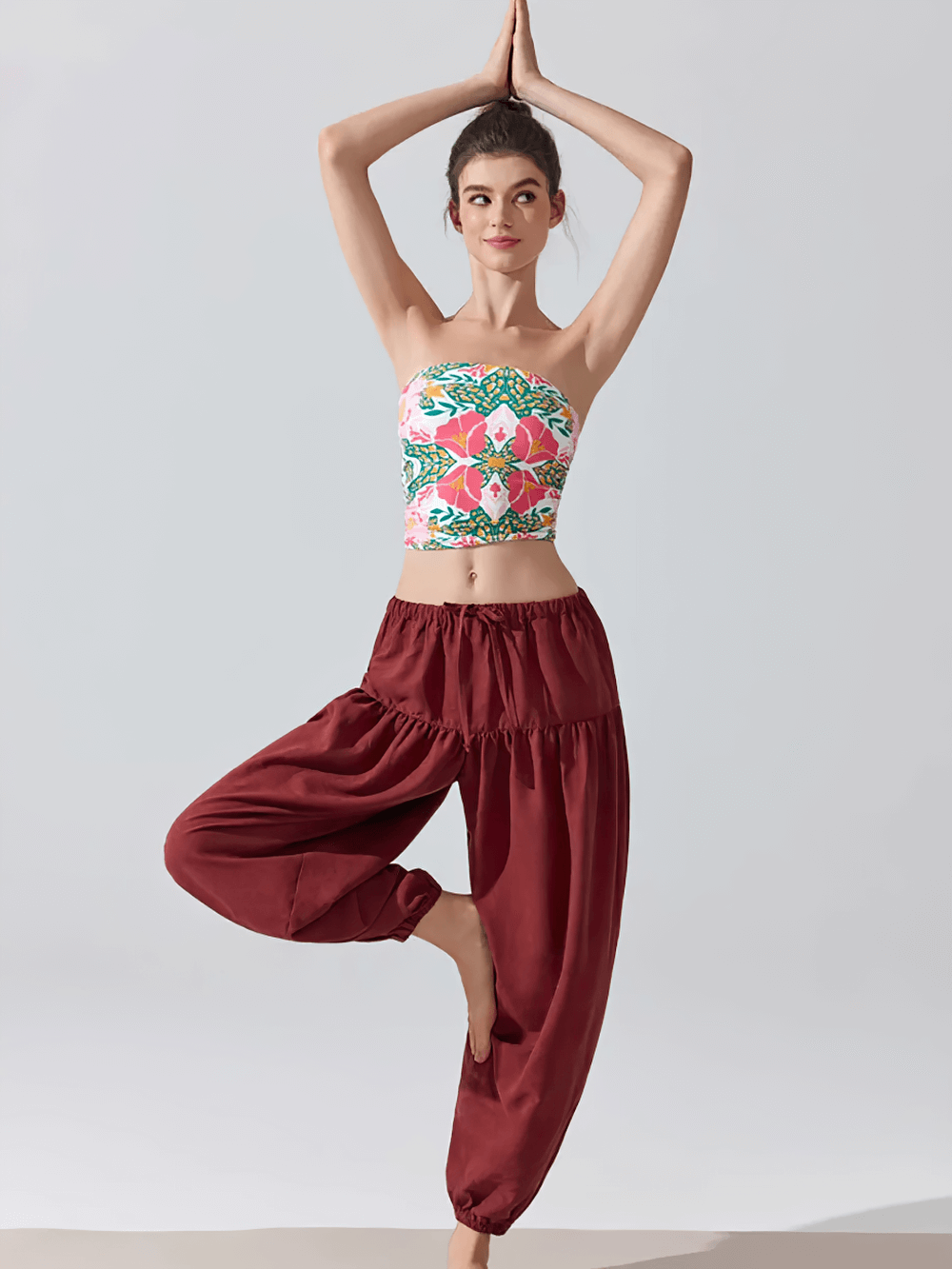 Alt Tag: Female Elastic Waist Harem Jogger Yoga Pants - SF4307 loose full-length harem jogger yoga pants with elastic waist, gathered cuffs, lightweight stretch