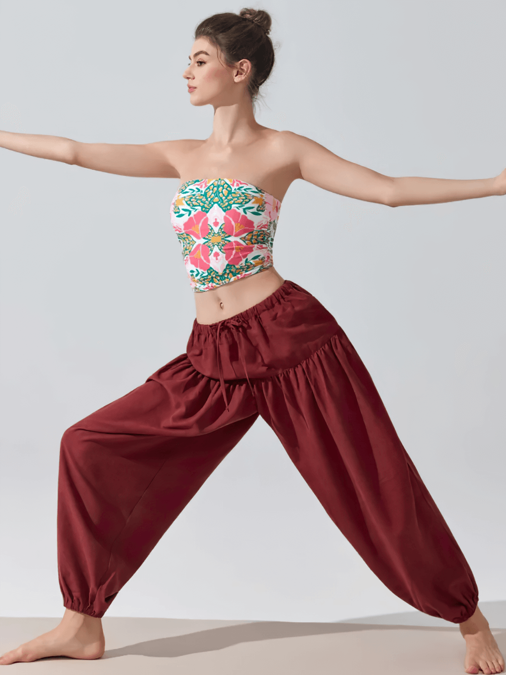 Alt Tag: Female Elastic Waist Harem Jogger Yoga Pants - SF4307 full-length loose harem jogger pants with elastic waist, gathered cuffs, studio-ready vibe