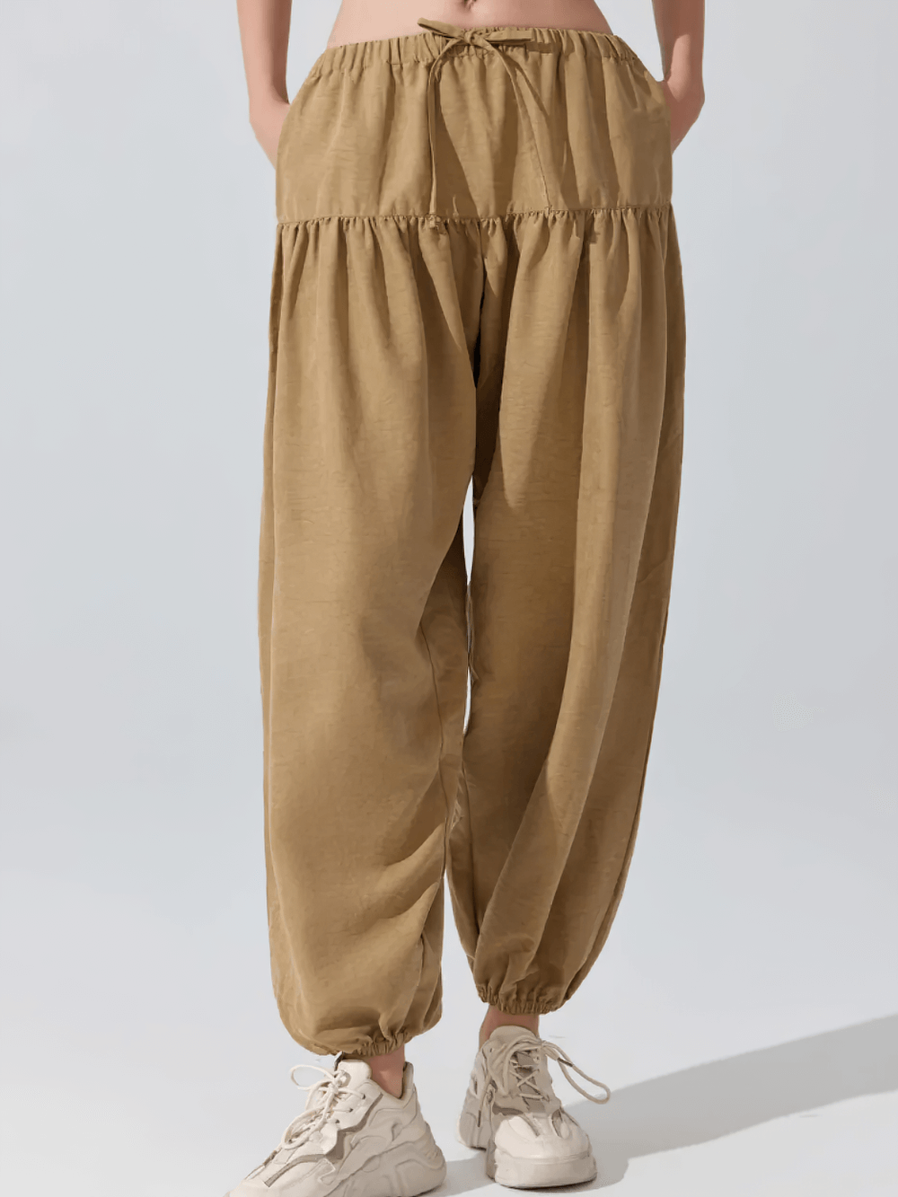 Alt Tag: Female Elastic Waist Harem Jogger Yoga Pants - SF4307 full-length loose fit with elastic waist and gathered cuffs