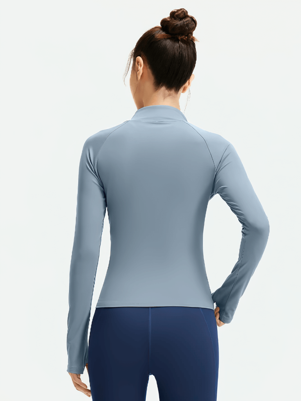 Back view of Female Full-Zip Sport Jacket with Thumbholes - SF4049 in blue, long sleeves and sleek design for yoga and running.