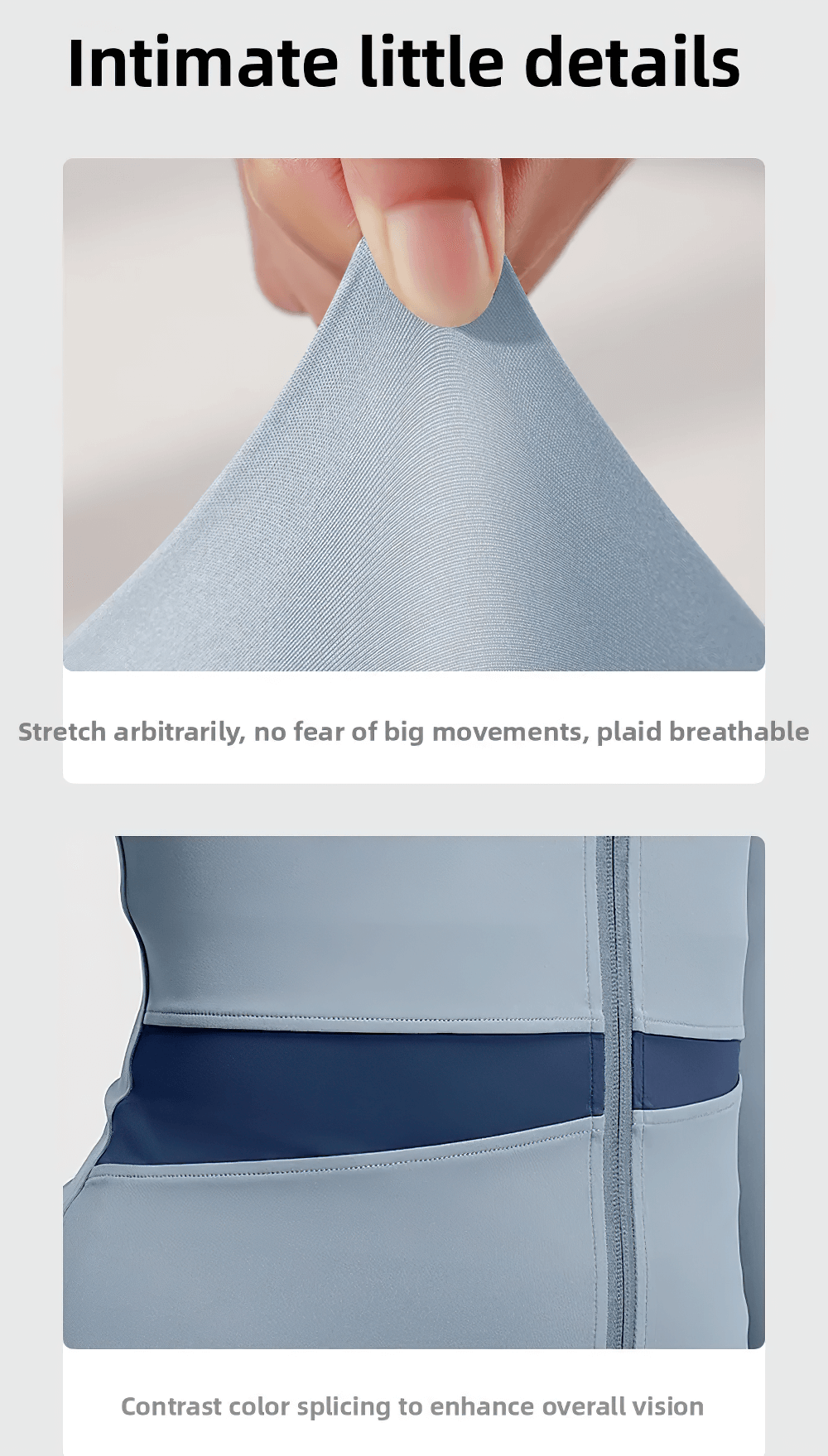 Close-up details of the Female Full-Zip Sport Jacket with Thumbholes - SF4049 showcasing stretchy fabric and color-block design.