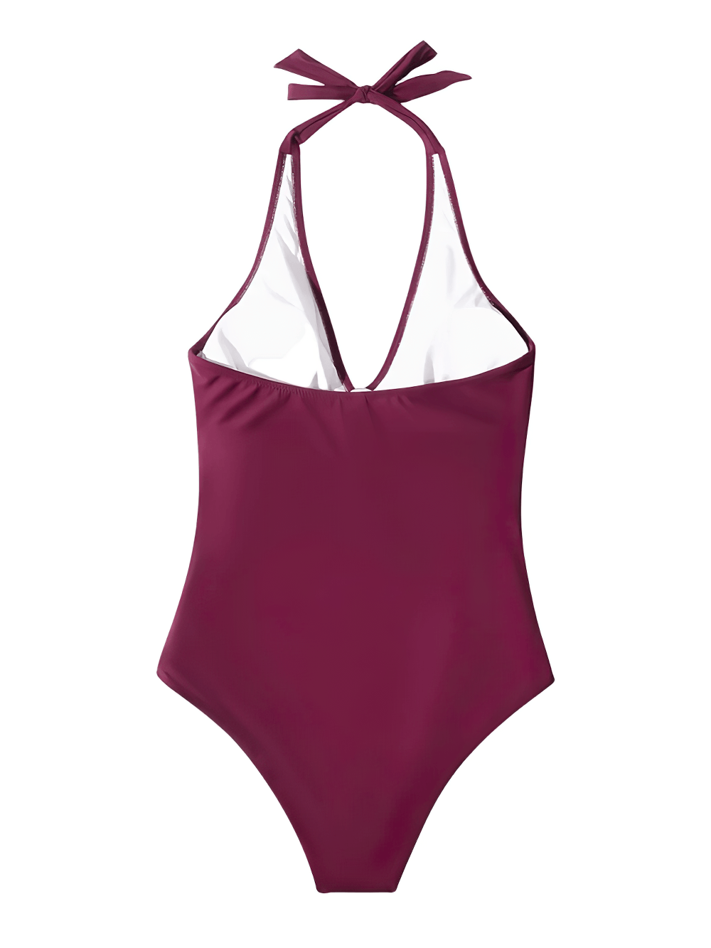 Female Halter One-Piece Swimsuit with Ruched Waist - SF4550 in deep burgundy color, perfect for summer fun.
