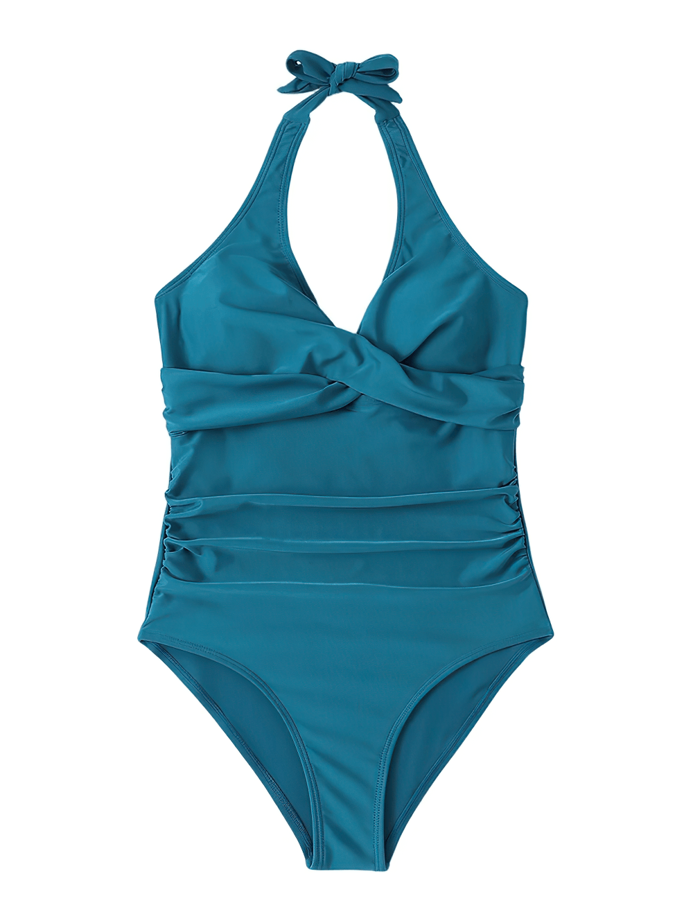 Female Halter One-Piece Swimsuit with Ruched Waist - SF4550 in a stunning teal color.