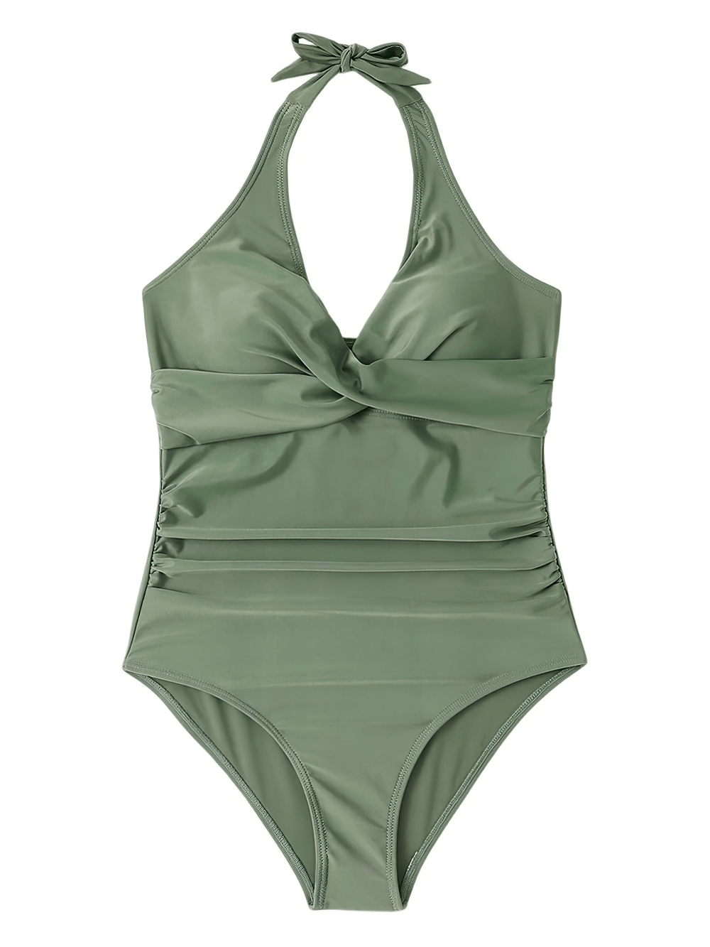 Female Halter One-Piece Swimsuit with Ruched Waist - SF4550 in a stylish green color.