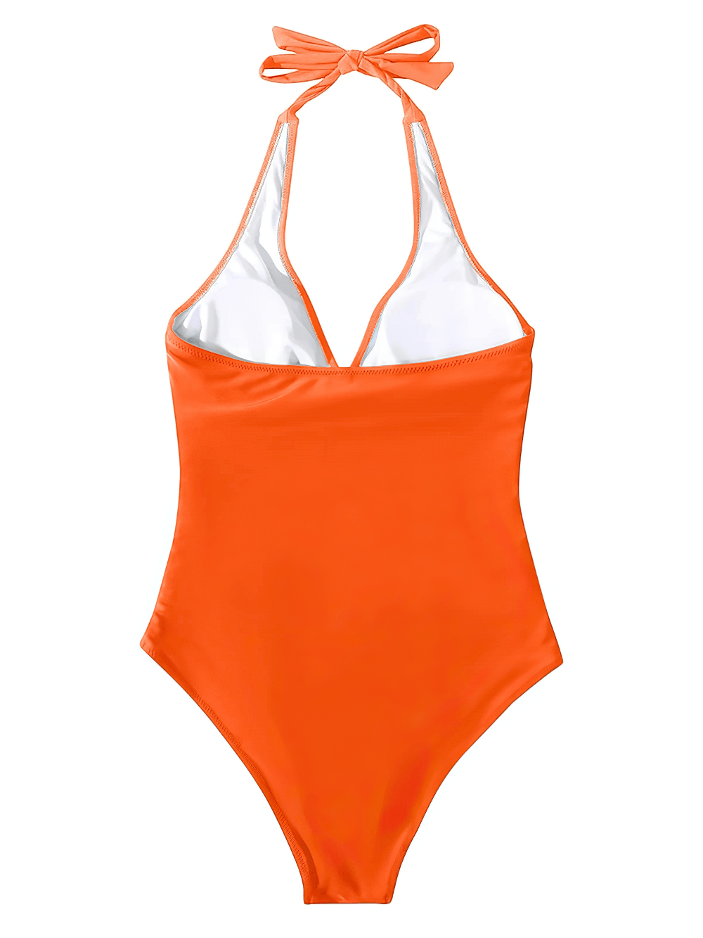 Female Halter One-Piece Swimsuit with Ruched Waist - SF4550 in vibrant orange with halter neck design.