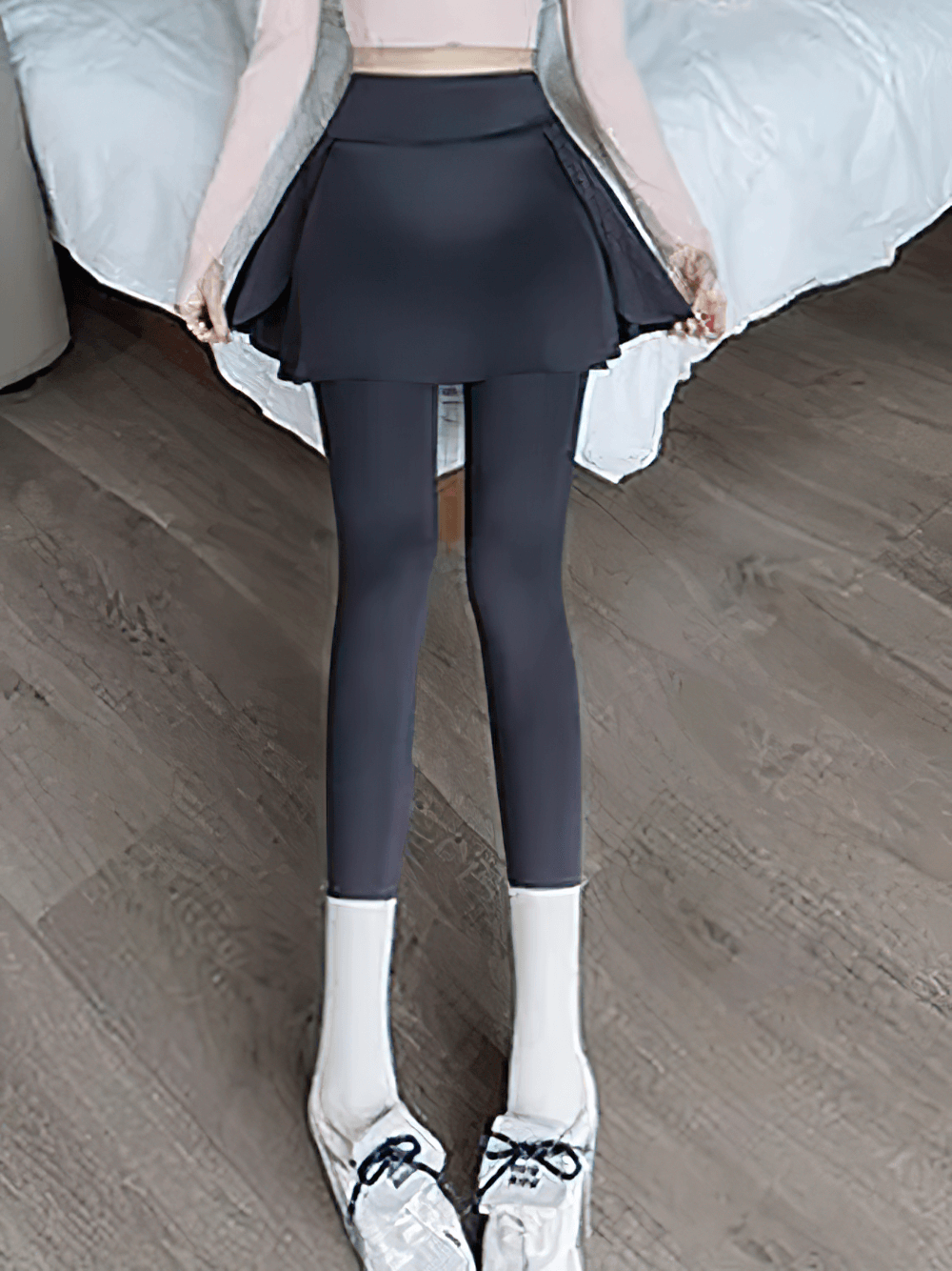 Alt Tag: Female High Waist Yoga Skirt Leggings with Pocket - SF4409 black high-rise skirt overlay leggings with pockets, full-length quick-dry