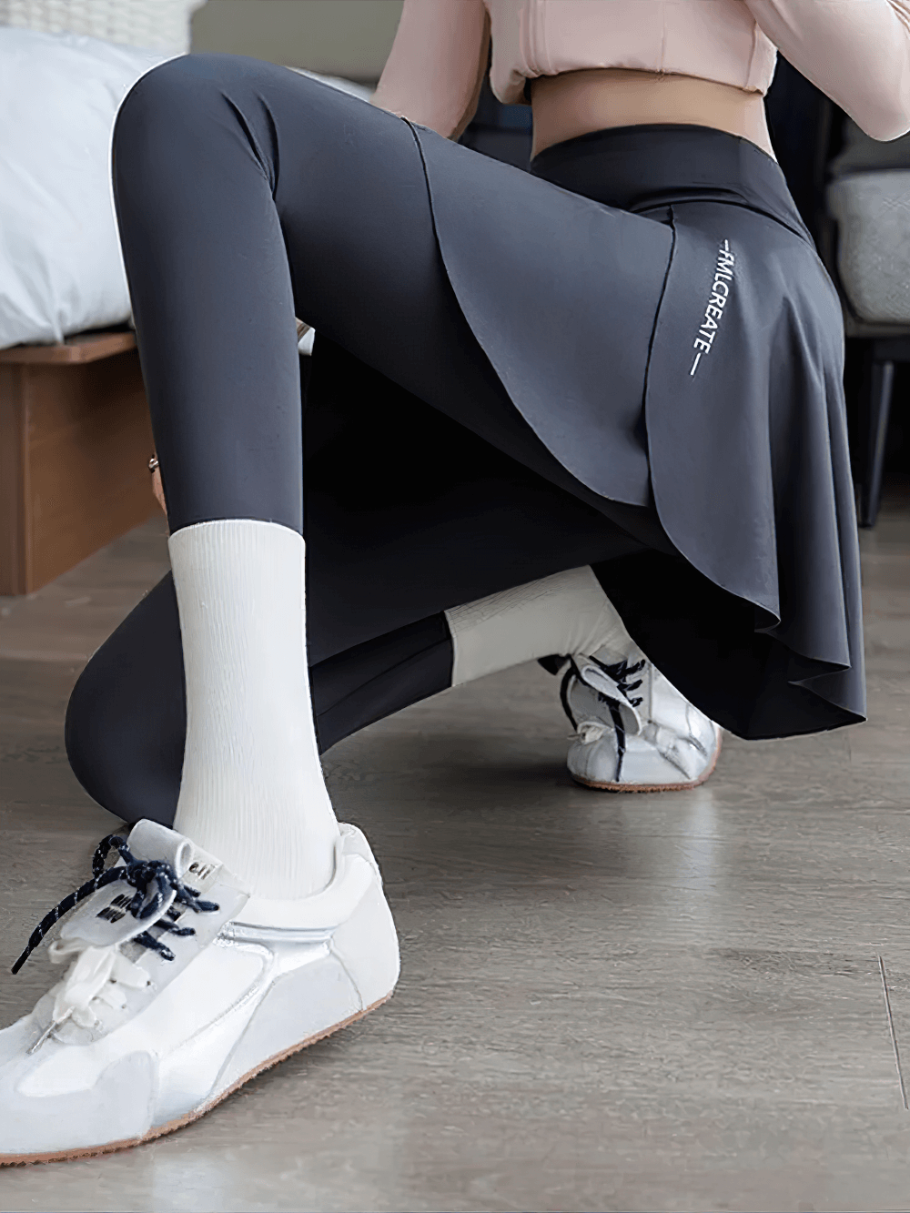 Alt Tag: Female High Waist Yoga Skirt Leggings with Pocket - SF4409 quick-dry high-rise skirted leggings with pocket, full-length workout pants