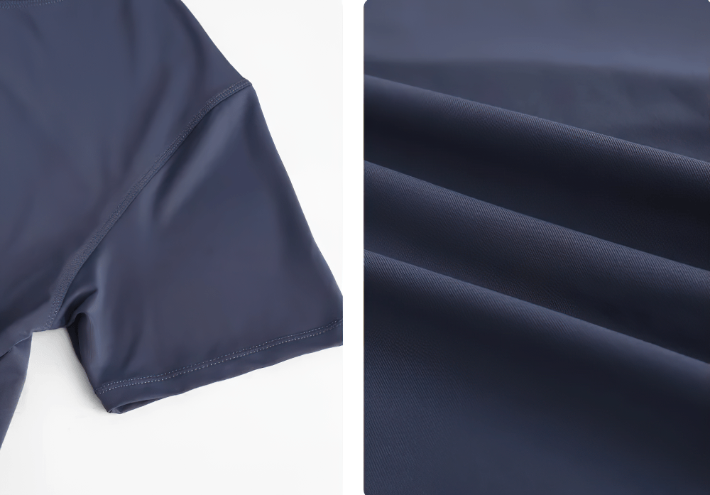 Alt Tag: Female Lightweight Loose Breathable Yoga T-Shirt - SF4444 navy fabric close-up showing smooth lightweight stretch and stitching detail