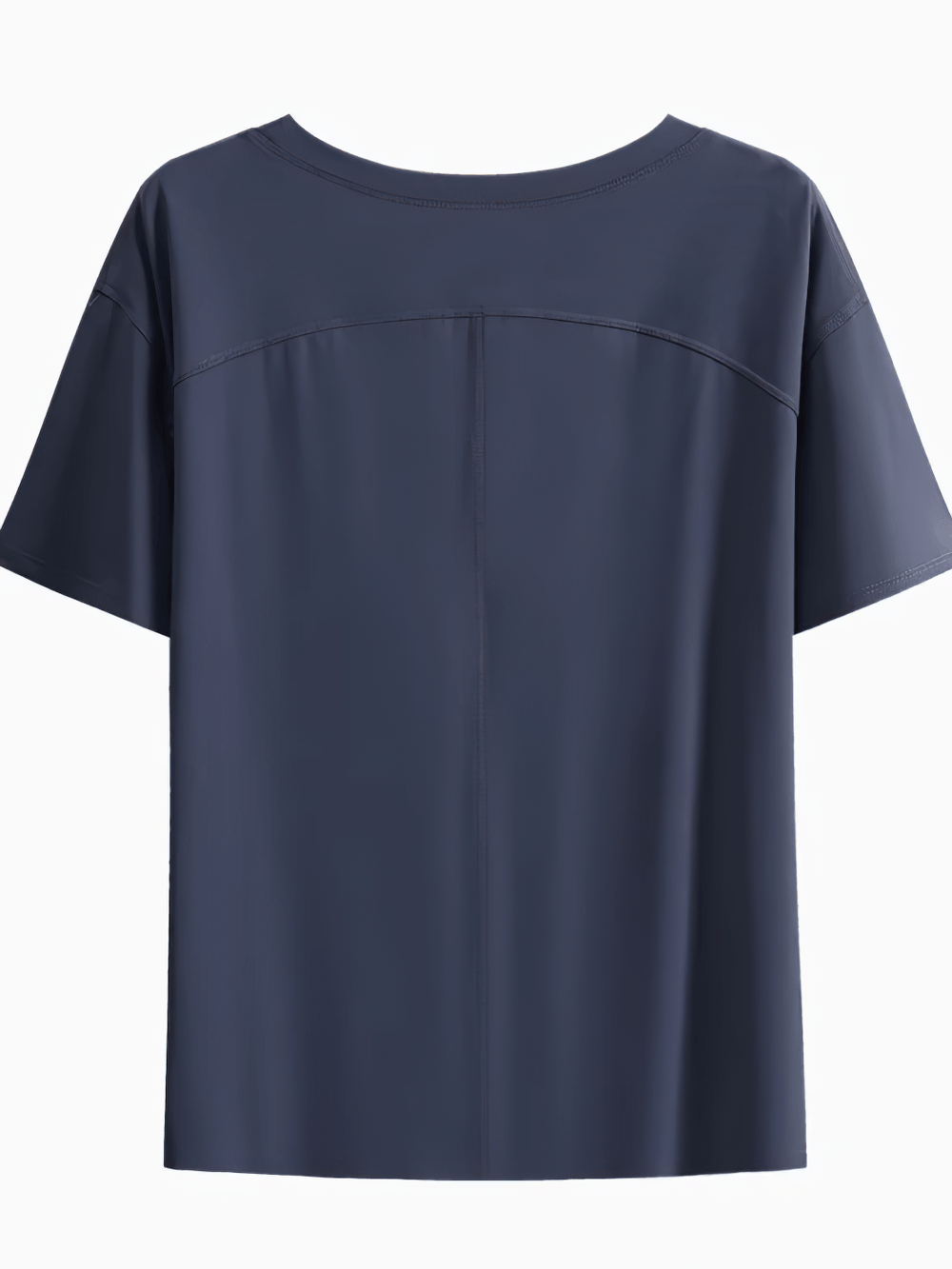 Alt Tag: Female Lightweight Loose Breathable Yoga T-Shirt - SF4444 navy short-sleeve loose fit breathable top, lightweight smooth back view