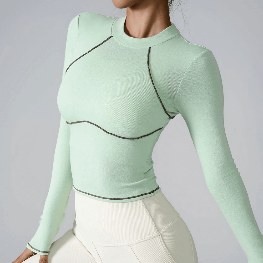 Alt Tag: Female Long Sleeve Compression Yoga Crop Top - SF4385 mint green quick-dry long sleeve crop top for yoga, running, training