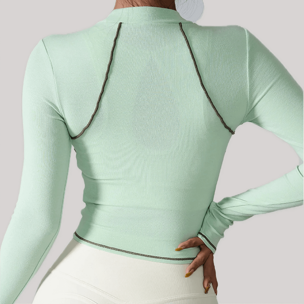 Alt Tag: Female Long Sleeve Compression Yoga Crop Top - SF4385 mint green back view quick-dry long sleeve cropped training top