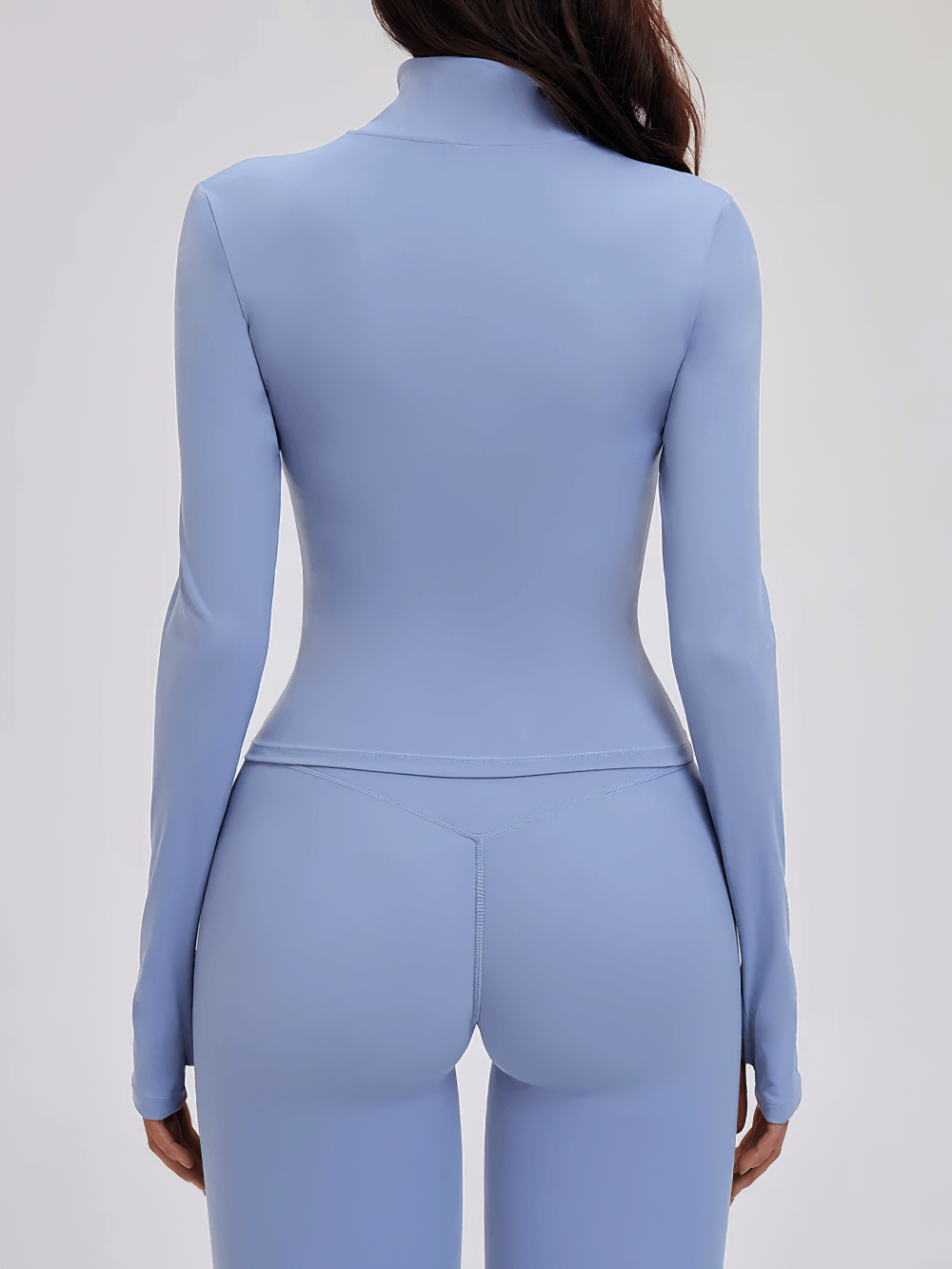 Back view of a Female Long Sleeve Jacket for Sports and Fitness - SF4080 in blue, perfect for yoga and casual wear.