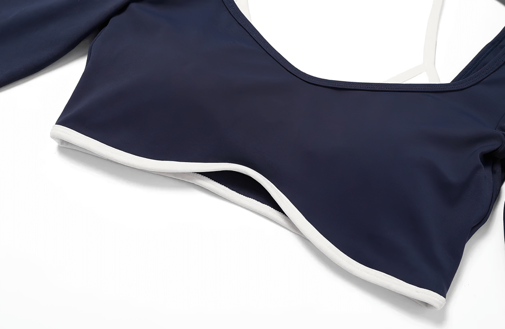 Female Long Sleeve Yoga Crop Top with White Straps - SF4200, stylish backless design, perfect for yoga and activewear, breathable fabric.