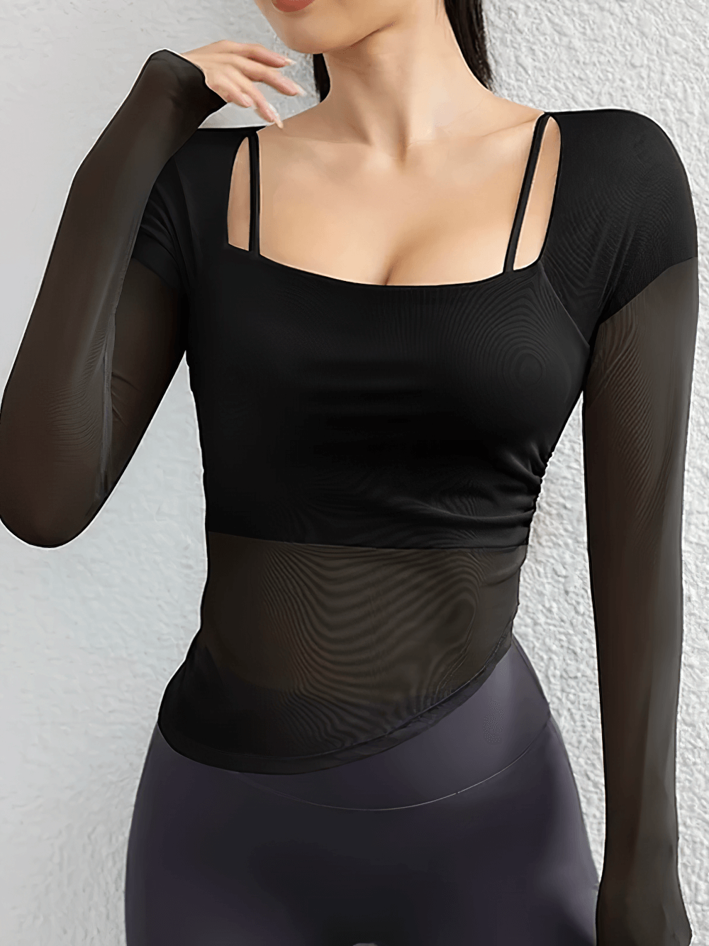 Female Long Sleeve Yoga Top with Breathable Mesh - SF4191