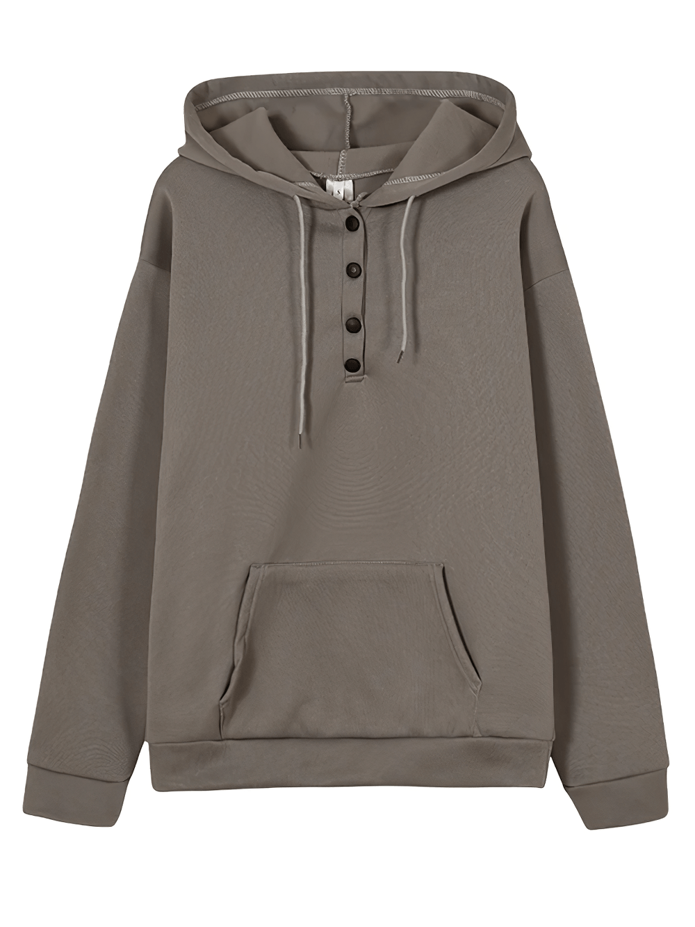 Alt Tag: Female Loose Fit Hooded Pocket Hoodie - SF4522 women's loose pullover hoodie with drawstring hood, button neckline, and front pocket