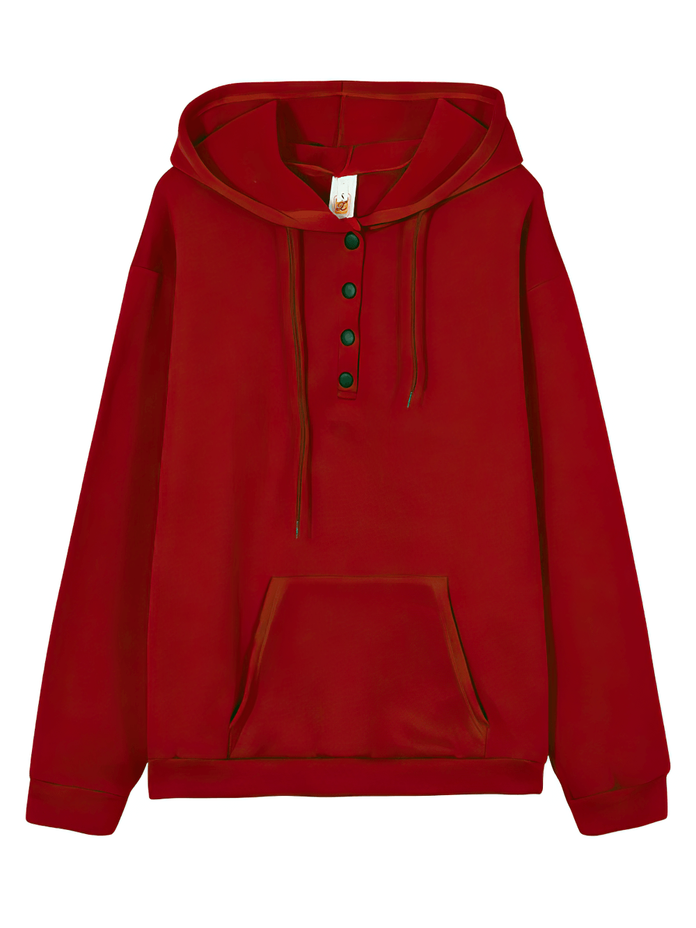 Alt Tag: Female Loose Fit Hooded Pocket Hoodie - SF4522 red women’s sporty pullover with drawstring hood, button neckline, and front pocket