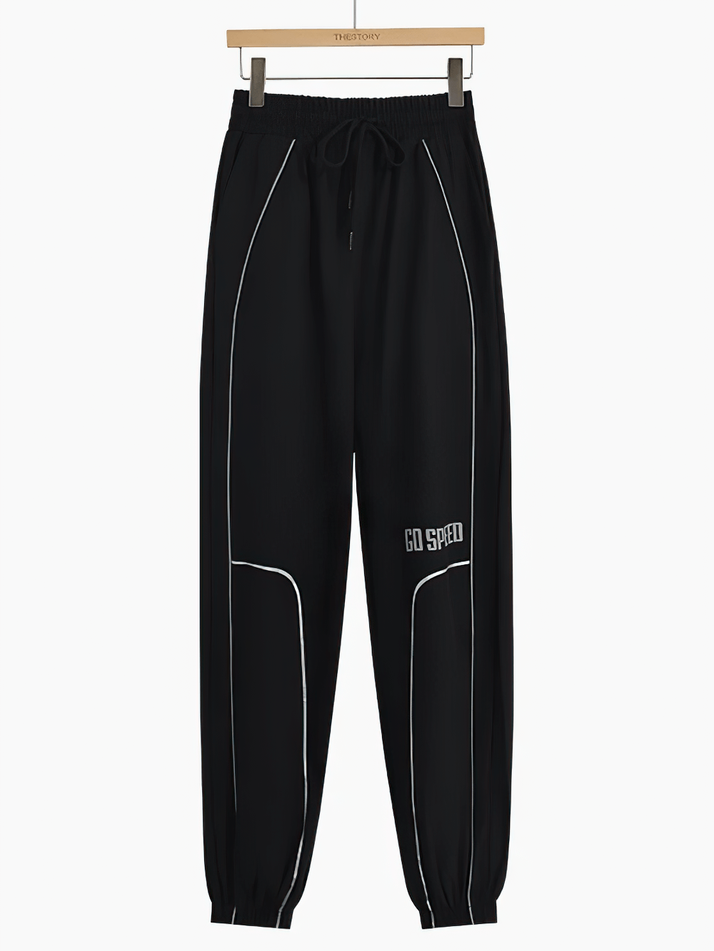 Female Loose Fit Track Pants with Elastic Waistband - SF4352 black quick-dry joggers, elastic waist drawstring, cuffed ankles