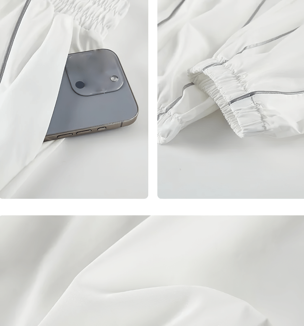 Alt Tag: Female Loose Fit Track Pants with Elastic Waistband - SF4352 white quick-dry joggers close-up, elastic cuff & piping detail