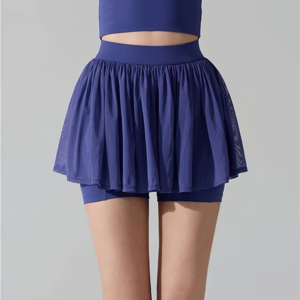 Female Pleated Tennis Skort with Built In Shorts - SF4577 in blue, ideal for tennis and fitness activities.