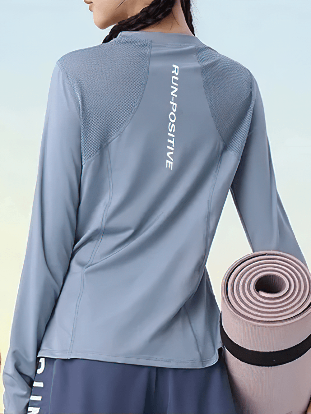 Alt Tag: Female Quick Dry Back Mesh Long Sleeve Yoga Top - SF4482, back view with breathable mesh panel and long sleeves, quick-dry yoga top