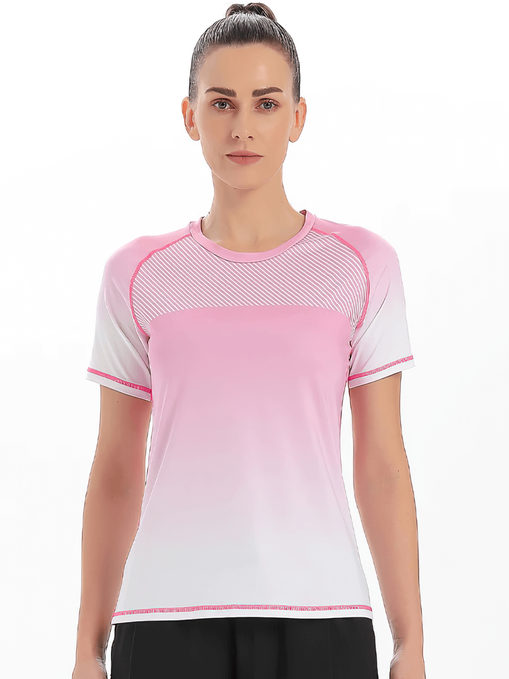 Alt Tag: Female Quick Dry Gradient Sports T-Shirt for Running - SF4383 pink ombre short sleeve breathable raglan running tee