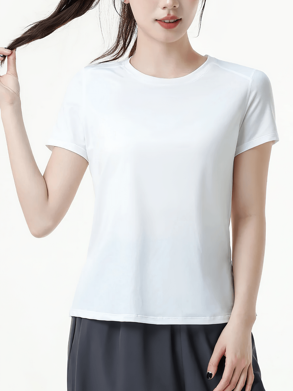 Alt Tag: Female Quick Dry Mesh-Back Training T-Shirt - SF4463 women’s quick-dry short sleeve fitness tee, lightweight breathable stretch