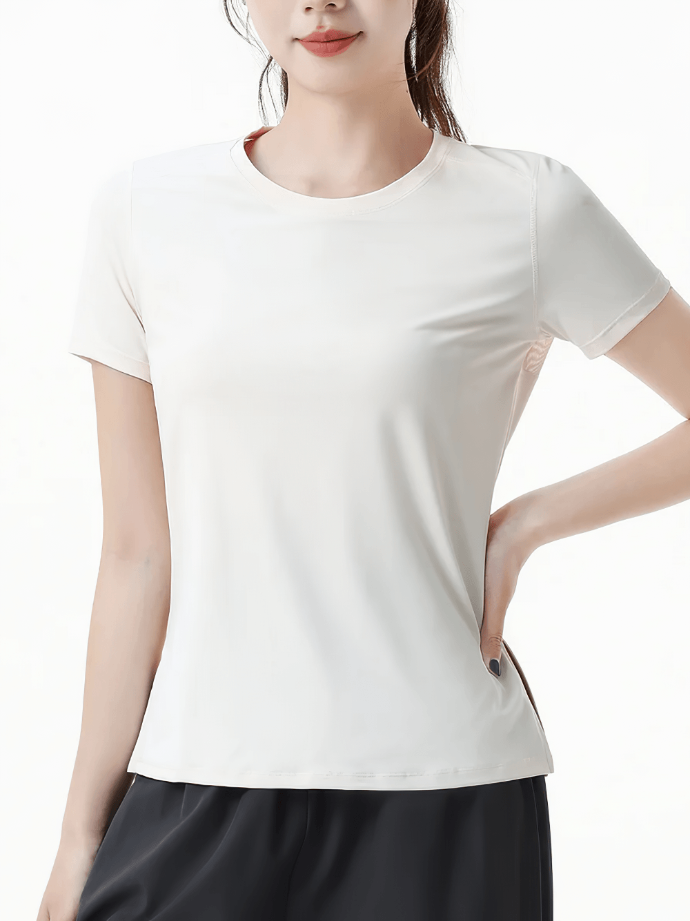 Alt Tag: Female Quick Dry Mesh-Back Training T-Shirt - SF4463 white short sleeve quick-dry breathable workout top for running yoga gym