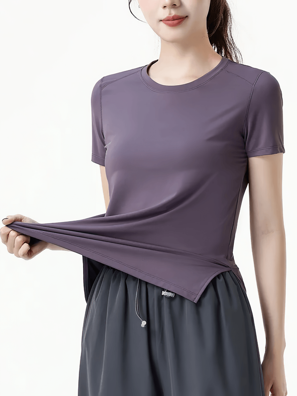 Alt Tag: Female Quick Dry Mesh-Back Training T-Shirt - SF4463 women's quick-dry short sleeve stretch workout top, breathable fabric