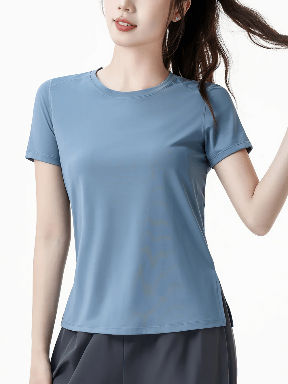 Alt Tag: Female Quick Dry Mesh-Back Training T-Shirt - SF4463 women’s quick-dry short sleeve workout tee with breathable stretch fabric