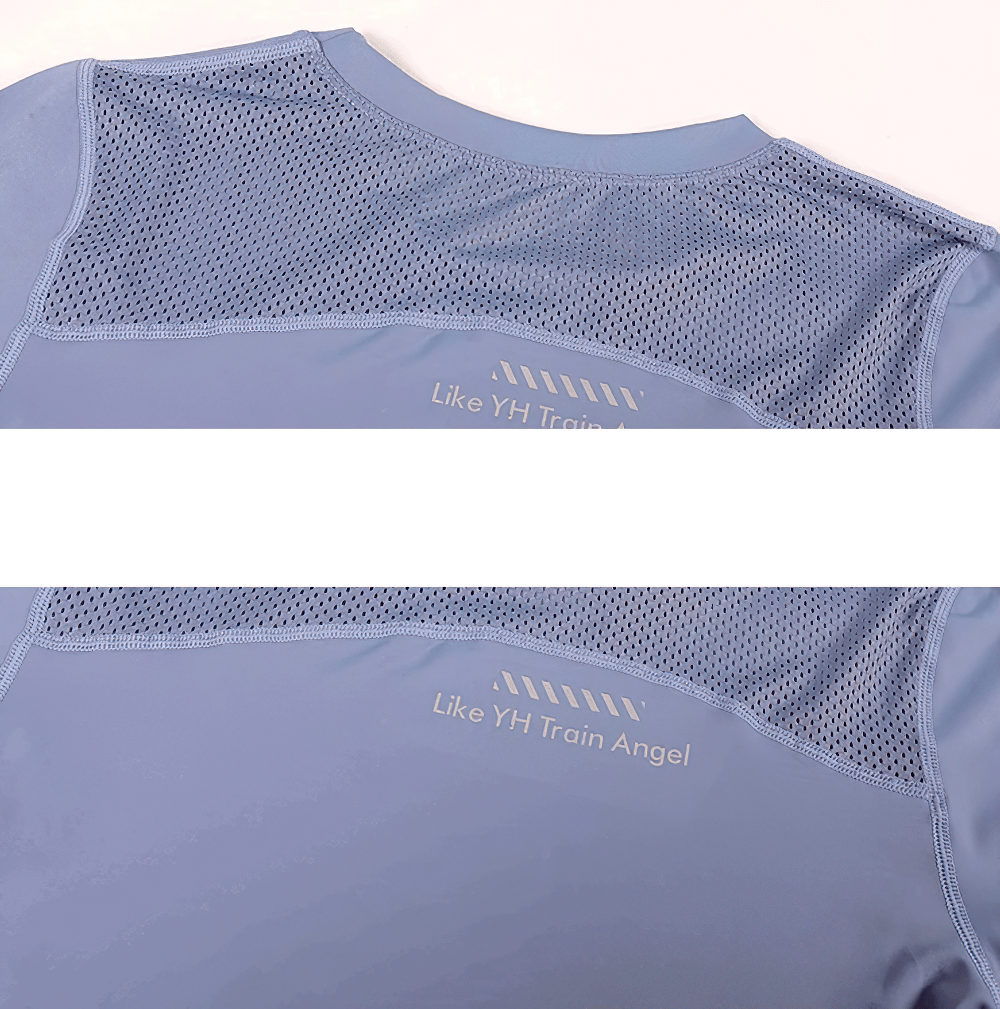 Alt Tag: Female Quick-Dry Mesh Panel Training T-Shirt - SF4458 close-up of breathable back mesh panel, quick-dry sporty women’s top