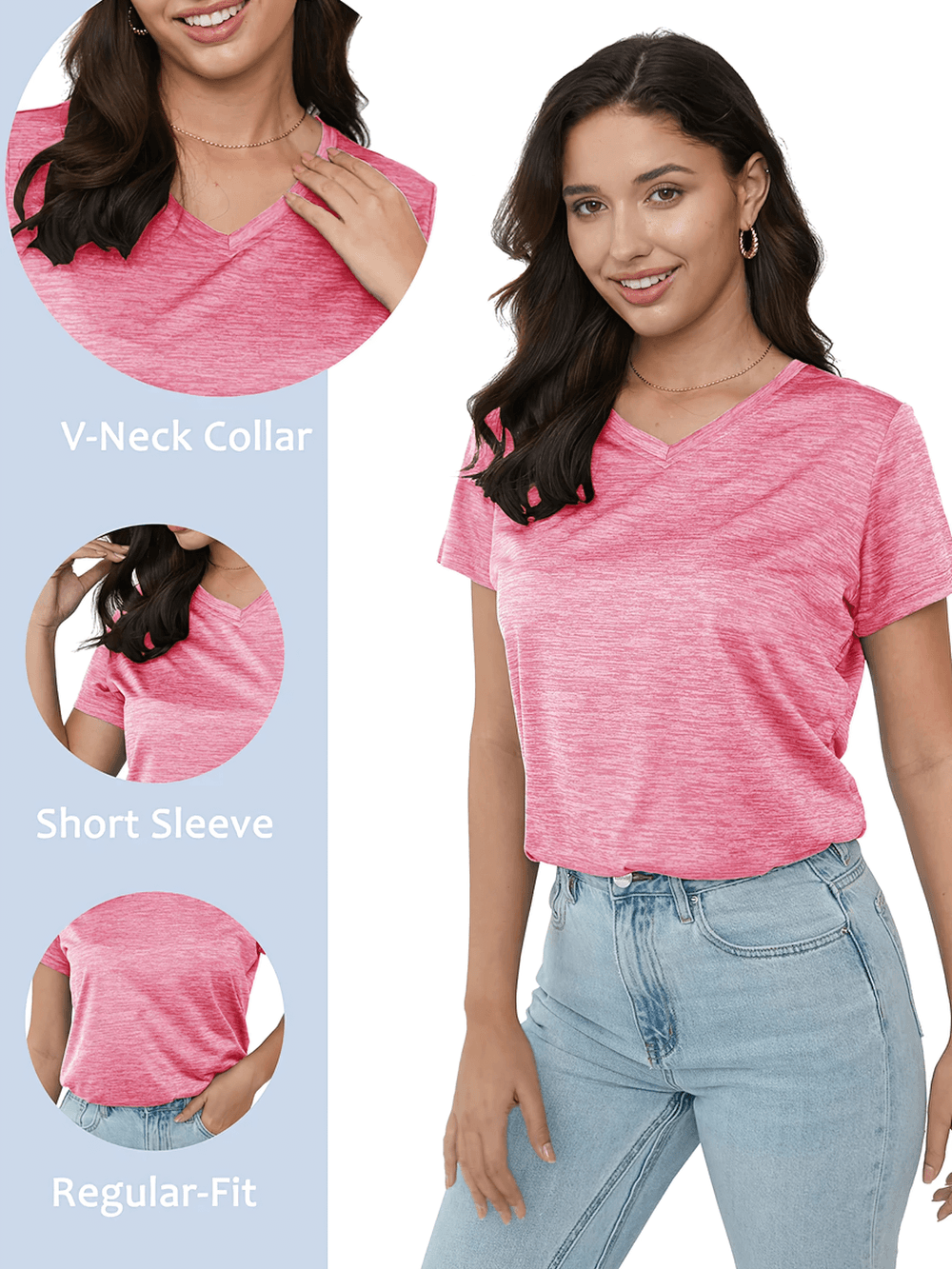 Female Quick Dry V-Neck Active Workout T-Shirt - SF4493