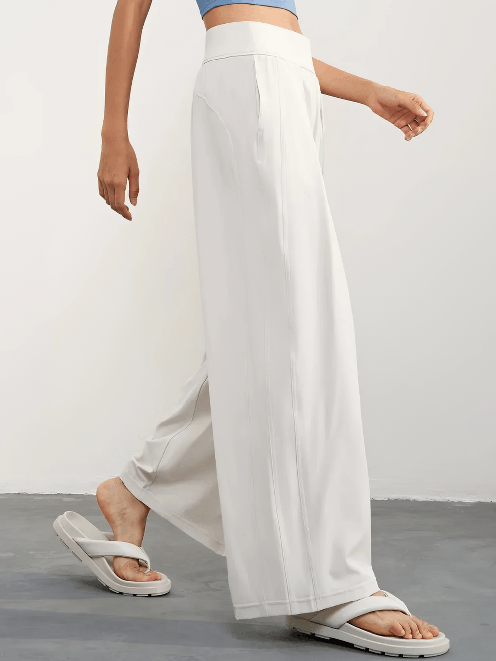 Alt Tag: Female Quick Dry Wide Leg Yoga Pants with Pockets - SF4501 in white, loose wide-leg fit with side pockets, breathable quick-dry