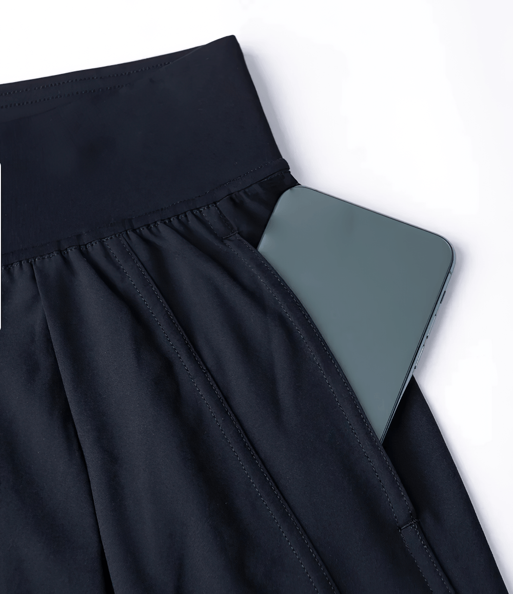 Alt Tag: Female Quick Dry Wide Leg Yoga Pants with Pockets - SF4501 showing side pocket with phone, breathable quick-dry wide-leg fit