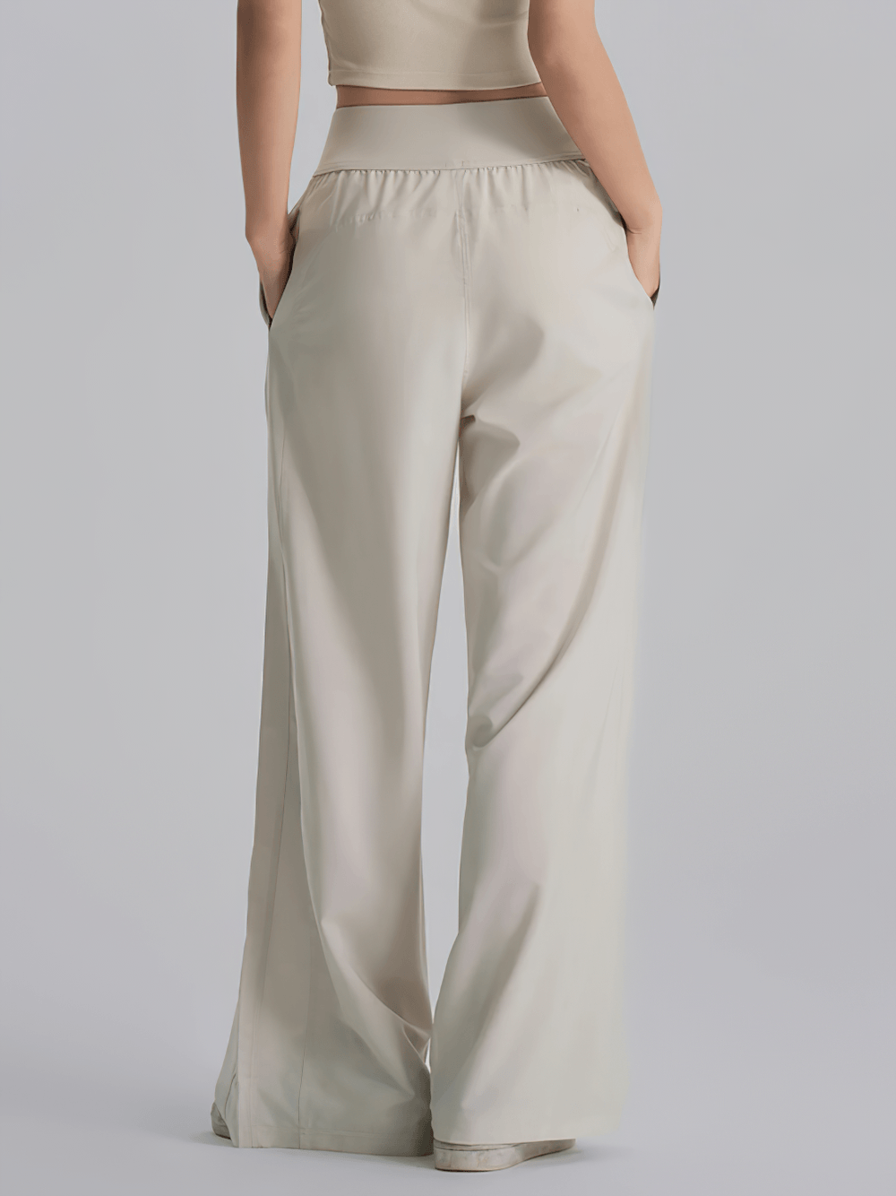 Alt Tag: Female Quick Dry Wide Leg Yoga Pants with Pockets - SF4501, back view with side pockets, loose wide-leg quick-dry breathable fit