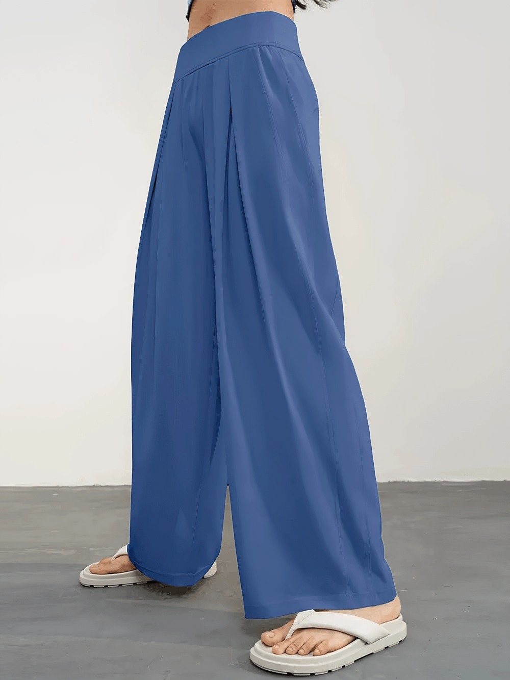 Female Quick Dry Wide Leg Yoga Pants with Pockets - SF4501 blue wide-leg breathable quick-dry pants with side pockets, relaxed fit