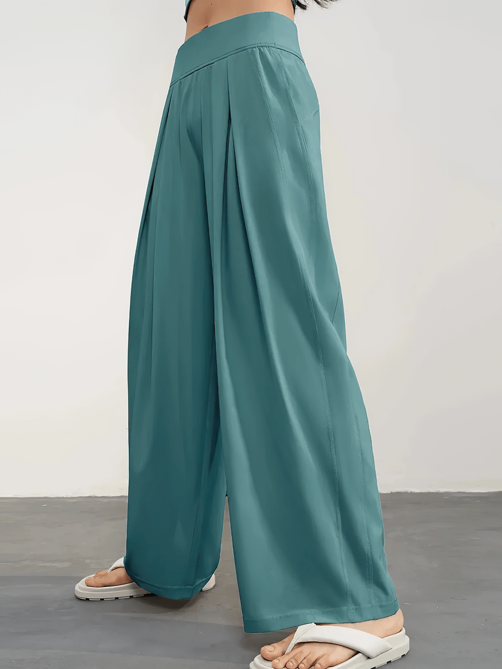 Alt Tag: Female Quick Dry Wide Leg Yoga Pants with Pockets - SF4501 teal loose wide-leg quick-dry yoga pants with pockets, studio-to-street comfy