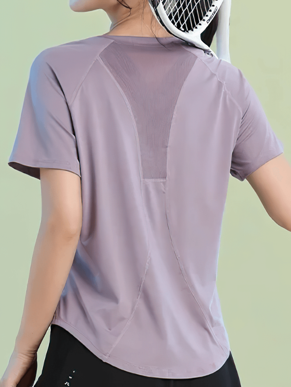 Alt Tag: Female Quick Dry Yoga T-Shirt with Mesh Back Panel - SF4371, back view showing breathable mesh panel, quick-dry workout top