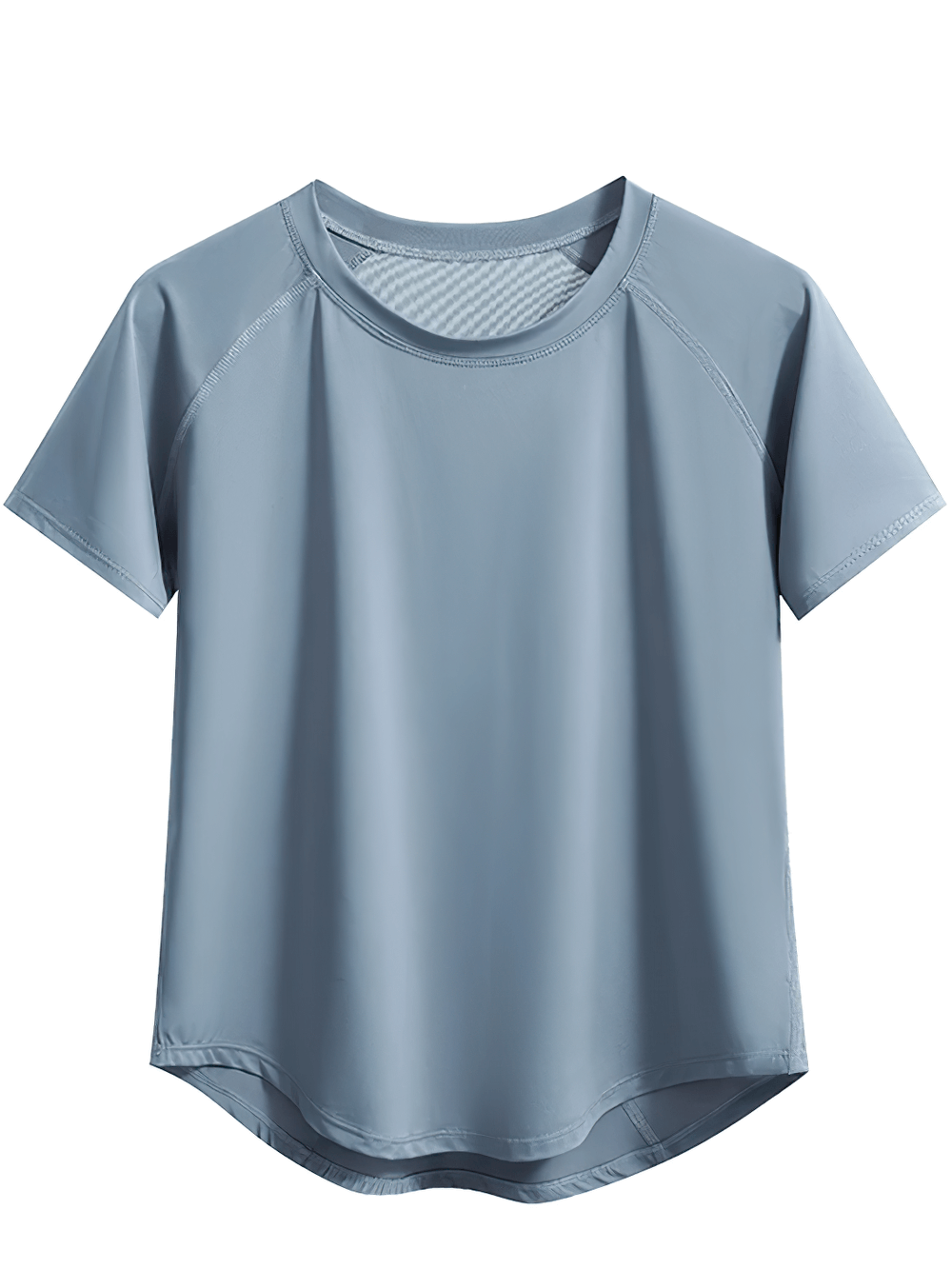 Alt Tag: Female Quick Dry Yoga T-Shirt with Mesh Back Panel - SF4371 blue short-sleeve quick-dry yoga top with breathable mesh neckline