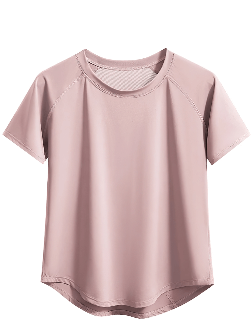 Alt Tag: Female Quick Dry Yoga T-Shirt with Mesh Back Panel - SF4371 blush pink short-sleeve athletic top with breathable mesh back