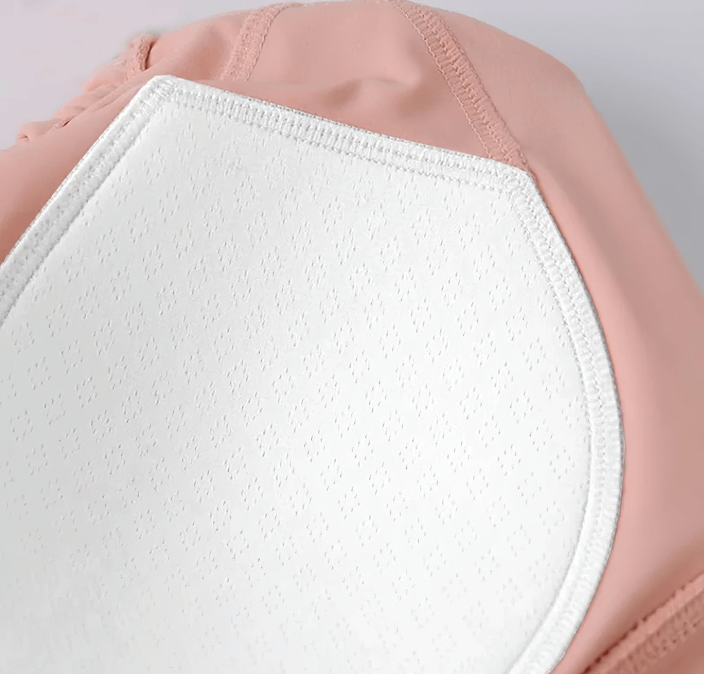 Alt Tag: Female Ruffle Trim Long Sleeve Yoga Crop Top - SF4427 close-up of breathable quick-dry fabric panel and stitching