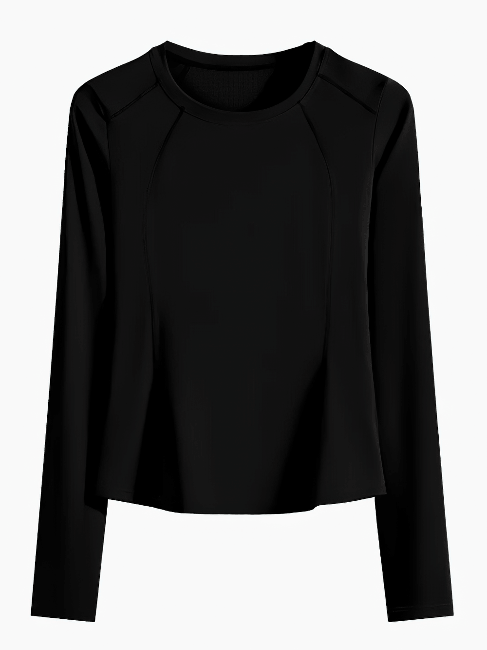 Alt Tag: Female Sporty Quick Dry Long Sleeve Back Pocket Top - SF4474 black round neck quick-dry long sleeve sports top with thumbholes
