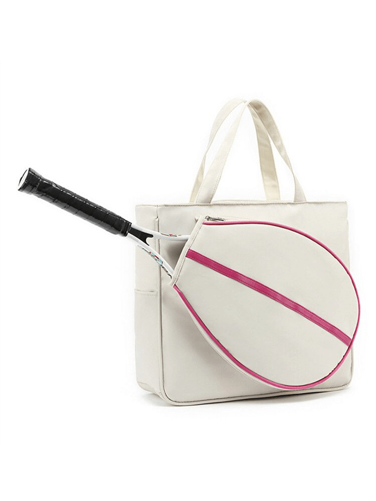 Female sporty stylish bag with pink pocket for tennis and badminton rackets, made of nylon and polyester, SF1487 model.