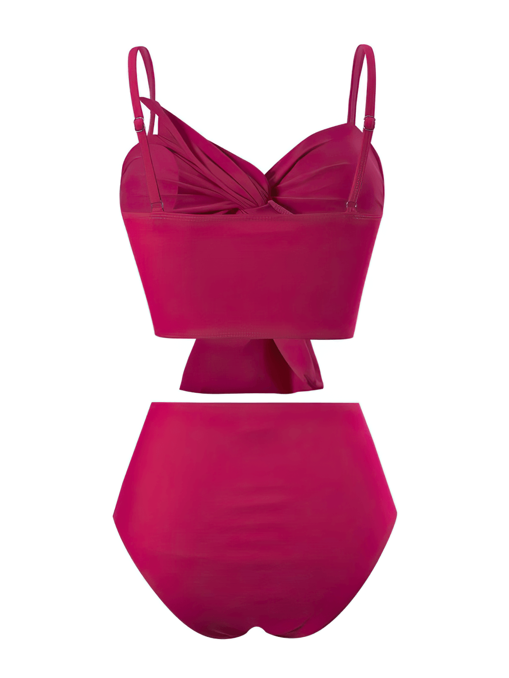 Female Twist Front High Waist Swimsuit Set - SF4611 in vibrant pink color, showcasing a stylish twist front bikini top and matching bottoms.