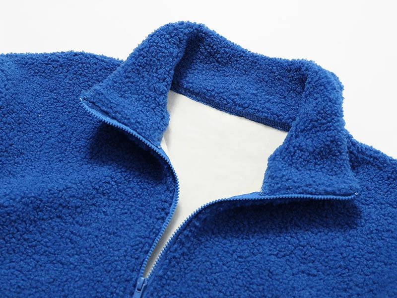 Blue thick fleece jacket with zipper, showcasing cozy warm texture, perfect for winter. Women's breathable polyester outerwear - SF1804.