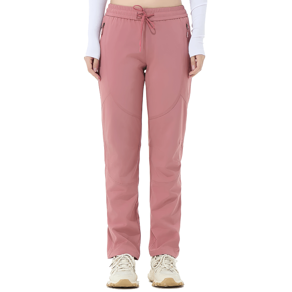 Alt Tag: Female Waterproof Hiking Pants with Zip Pockets - SF4397 dusty pink ankle-length pants with elastic drawstring waist and zip pockets