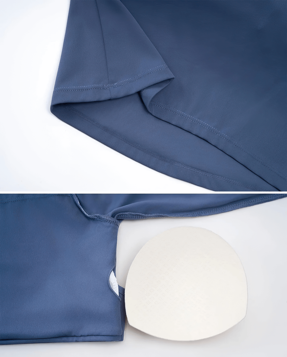 Close-up of Blue Female Yoga Top with Open Back and Wrap Tie - SF4187 showcasing soft fabric and padding detail.