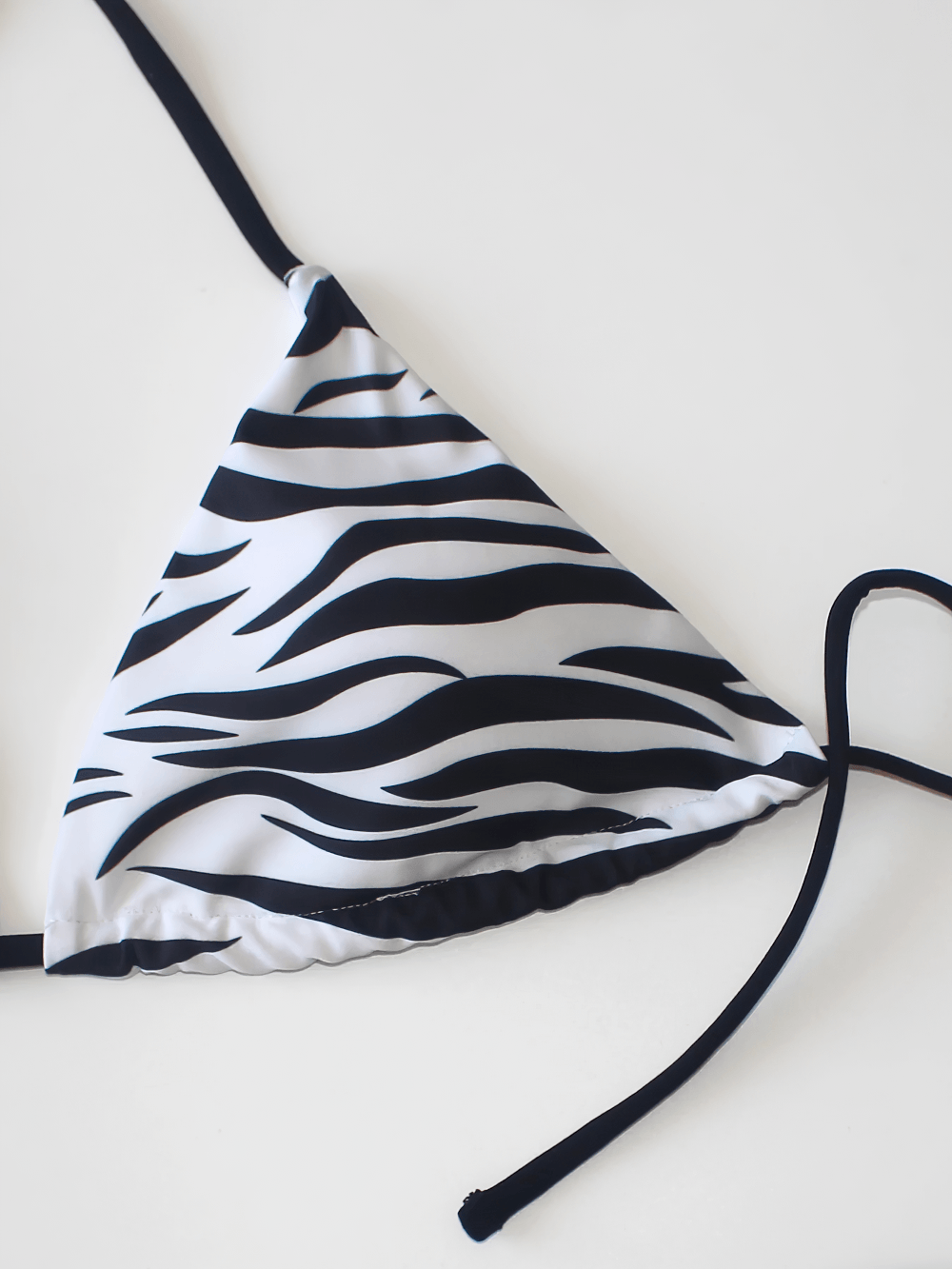 Female Zebra Stripe Tie-Side Triangle Bikini Set - SF4734 lace-up triangle top with black and white zebra print