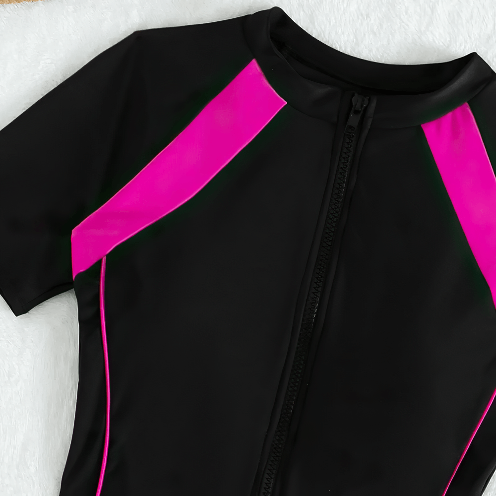 Female Zip Front Short Sleeve Surf Swim Romper - SF4593